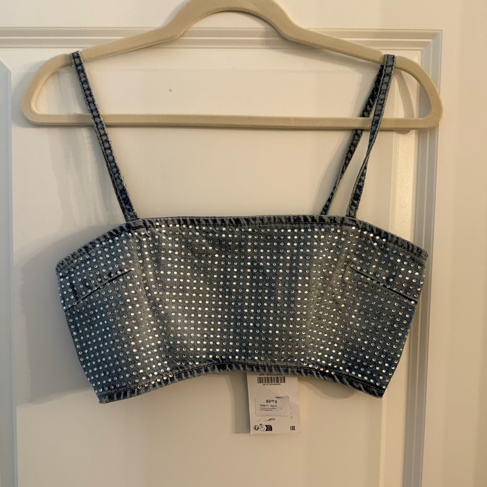 Zara Studded Denim Crop Top